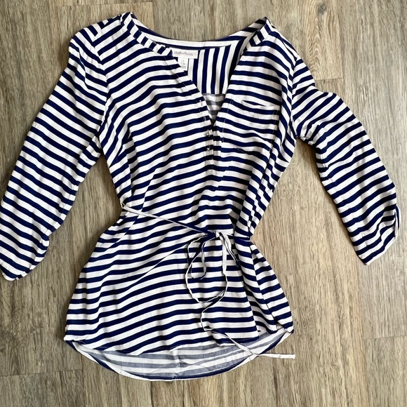 Motherhood Maternity Navy Blue Striped Blouse - Picture 10 of 11